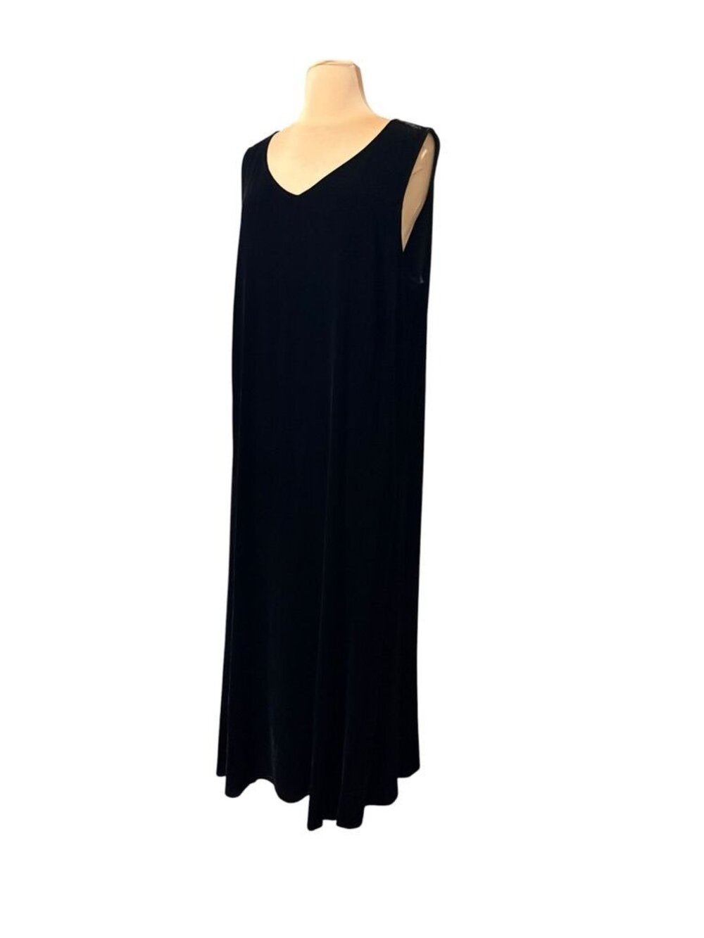 Eileen Fisher Velvet Velour Maxi Dress 1x Black Classic A Line Fall Winter Party